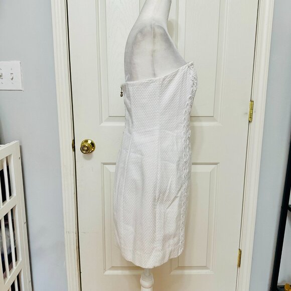 LILLY PULITZER TANSY TEXTURED EMBROIDERED 100% COTTON WHITE STRAPLESS DRESS - Picture 3 of 10